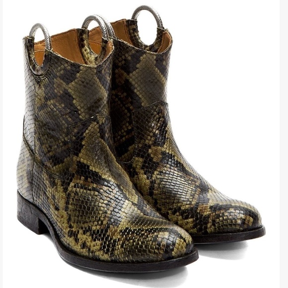 Frye Shoes - Frye Snake-Embossed Animal Print Melissa Leather Ankle Western Bootie Size 5.5